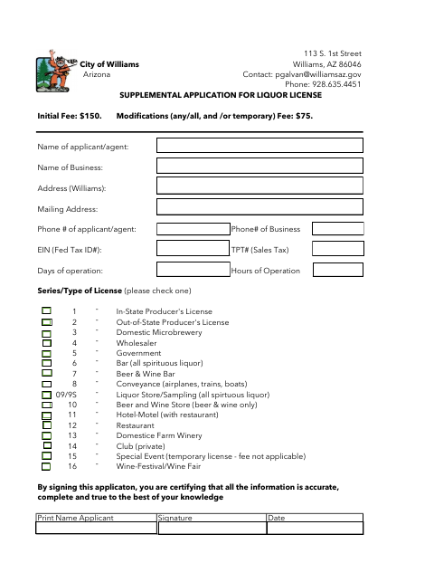 First page of the Supplemental Application for Liquor License