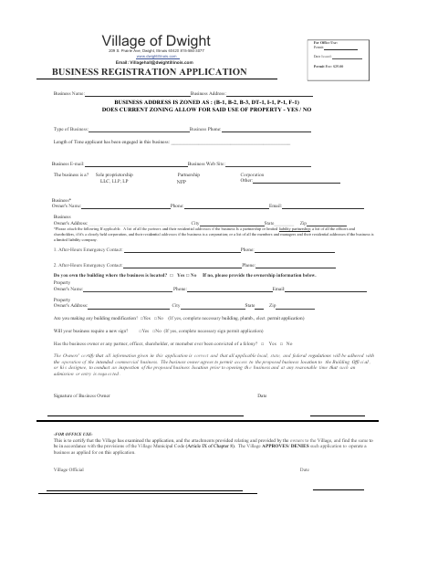 First page of the Business Registration Application