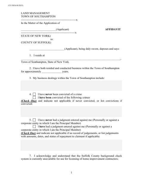 First page of the Land Management Affidavit