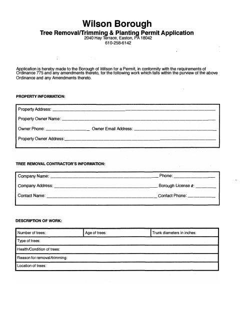 First page of the Tree Removal, Trimming & Planting Permit Application