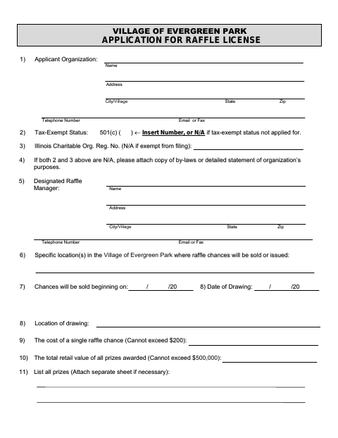 First page of the Raffle License Application