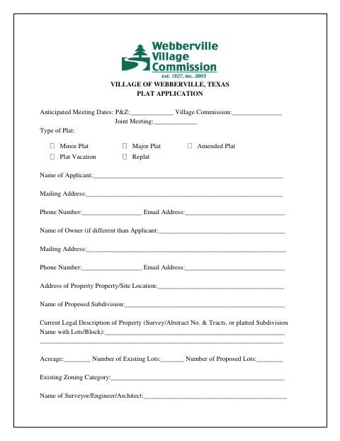 First page of the Plat Application