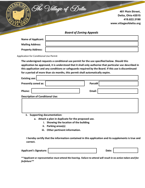 First page of the Application for Conditional Use Permit