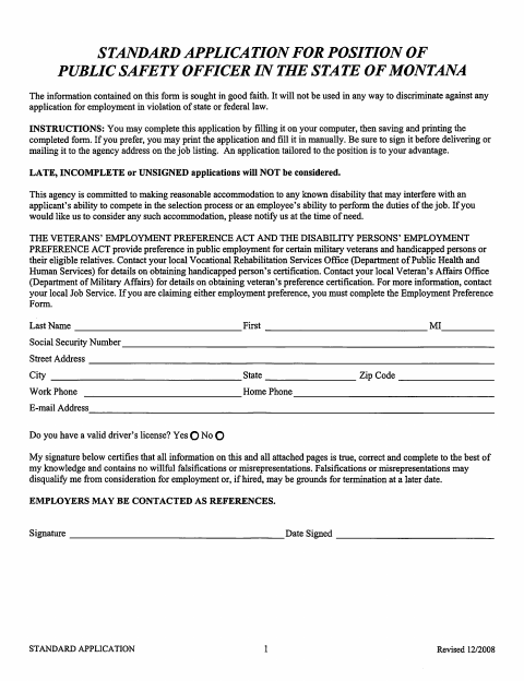 First page of the Police Employment Application and Background Release