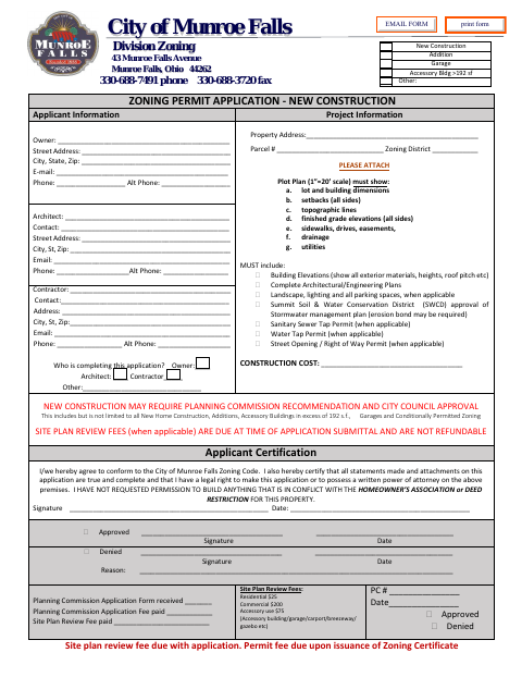 First page of the Zoning Permit Application – New Construction