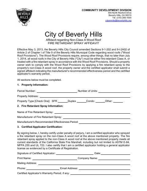 First page of the Fire Retardant Spray Affidavit