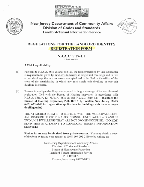 First page of the Landlord Identity Registration Form