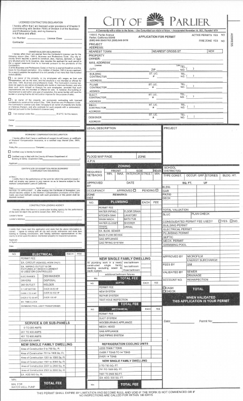 First page of the Building Permit Application