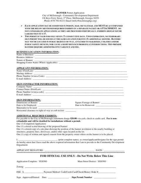 First page of the Banner Permit Application