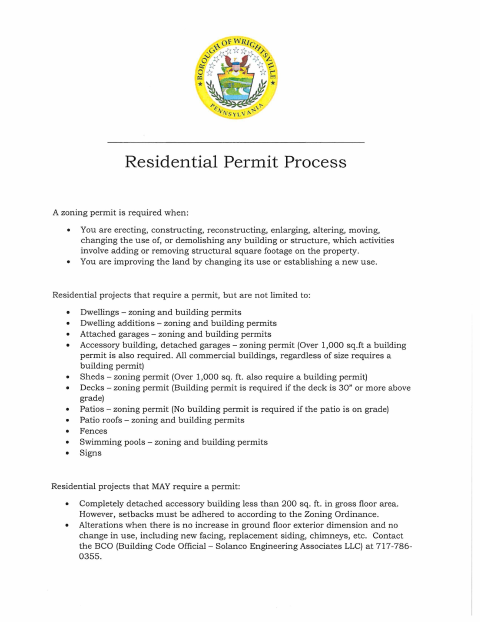 First page of the Residential Zoning/Building Permit Application