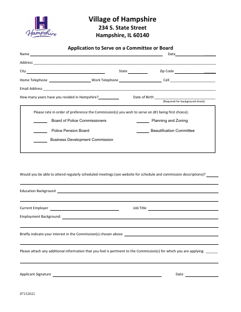 First page of the Application to Serve on a Committee or Board