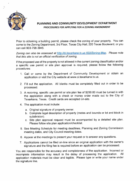 First page of the Site Plan Approval Application