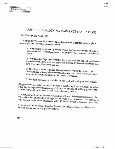 First page of the Zoning Variance Application