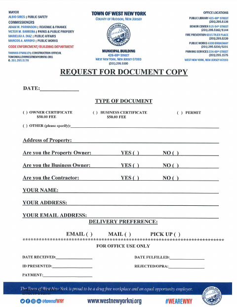 First page of the Request for Document Copy