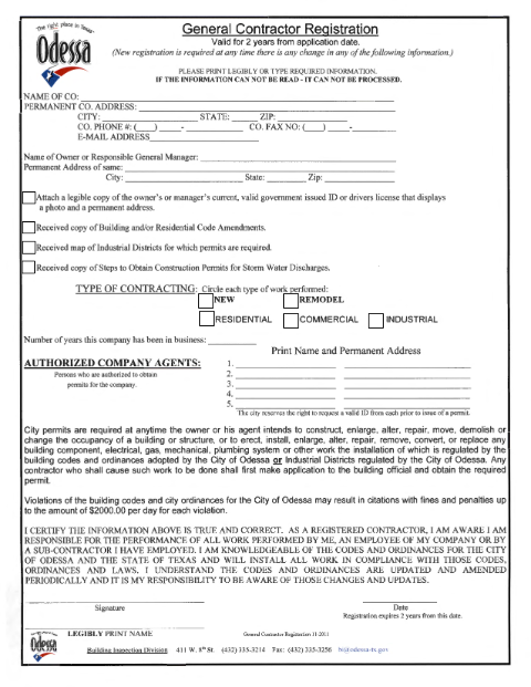 First page of the General Contractor Registration