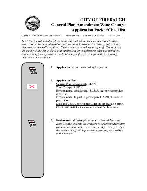 First page of the General Plan Amendment/Zone Change Application