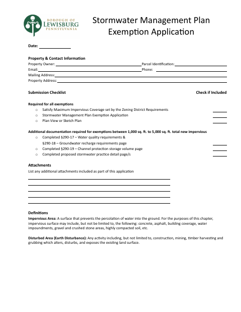 First page of the Stormwater Management Plan Exemption Application