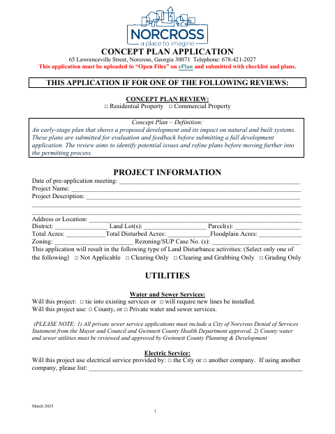 First page of the Concept Plan Application