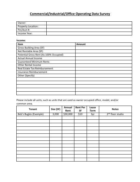 First page of the Commercial Industrial Office Income and Expenses