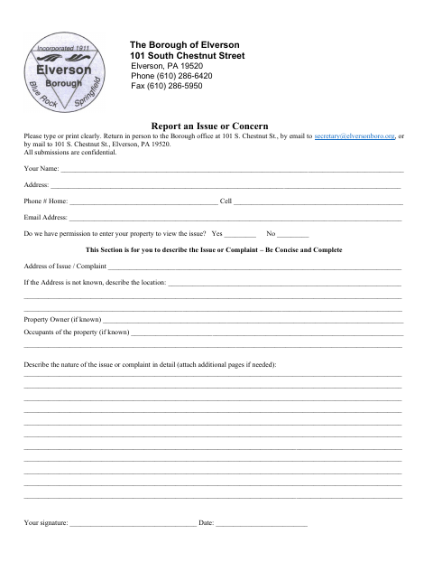 First page of the Report an Issue or Concern