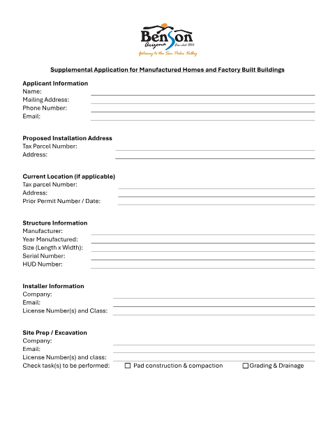 First page of the Manufactured Home and Factory Built Building Application