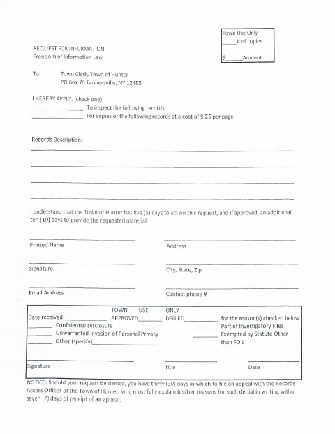 First page of the Freedom of Information Law Request