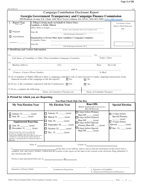 First page of the Campaign Contribution Disclosure Report