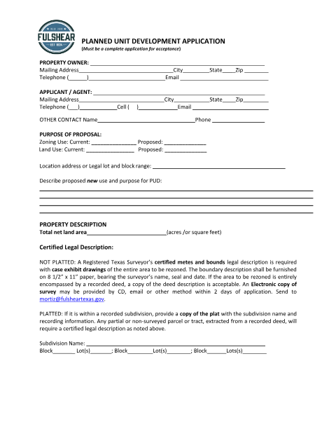 First page of the Planned Unit Development Application