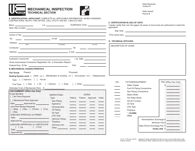 First page of the Mechanical Inspection Technical Section