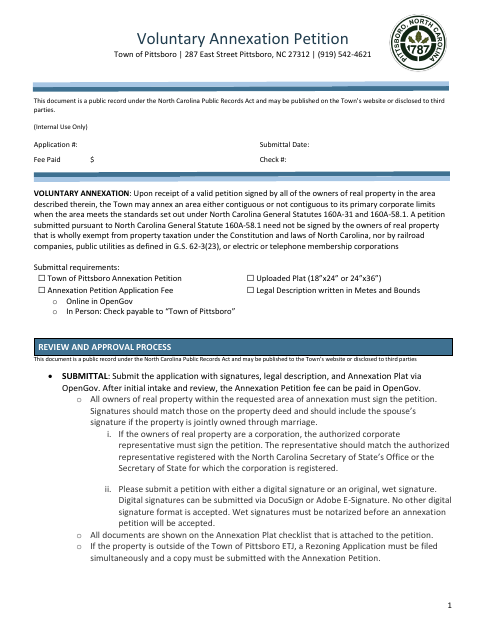 First page of the Voluntary Annexation Petition