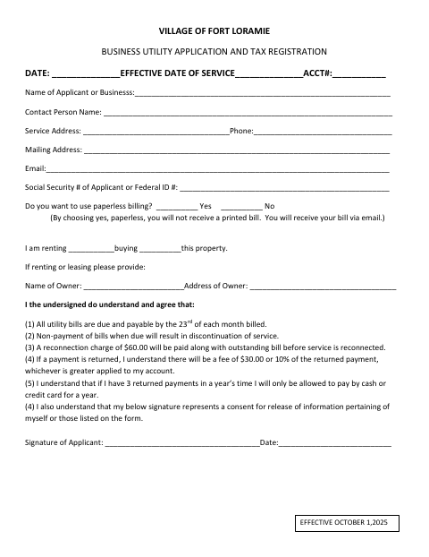 First page of the Business Utility Application and Tax Registration