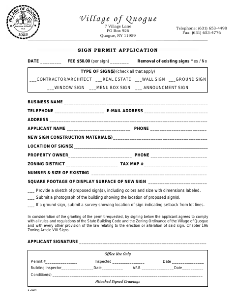 First page of the Sign Permit Application