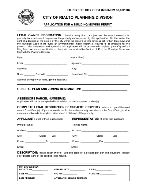 First page of the Application for a Building Moving Permit
