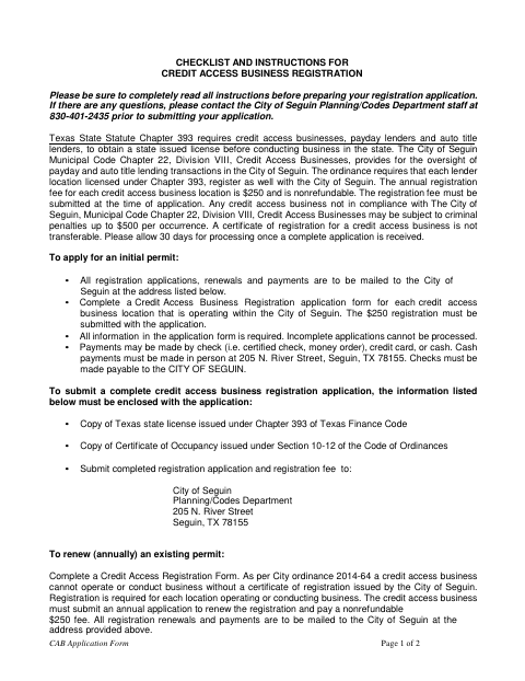 First page of the Credit Access Business Registration Application