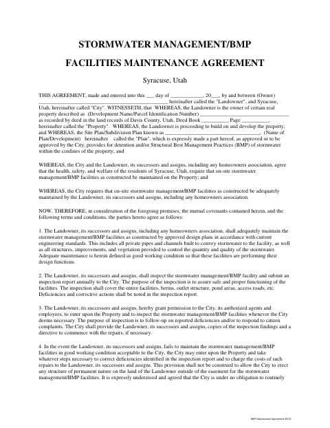 First page of the Stormwater Management/BMP Facilities Maintenance Agreement