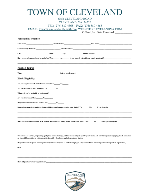 First page of the Employment Application