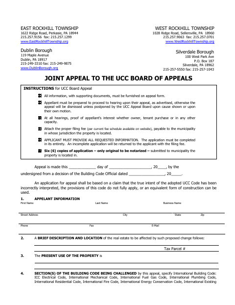 First page of the UCC Joint Appeal Board Application