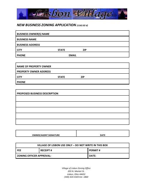 First page of the New Business Zoning Application