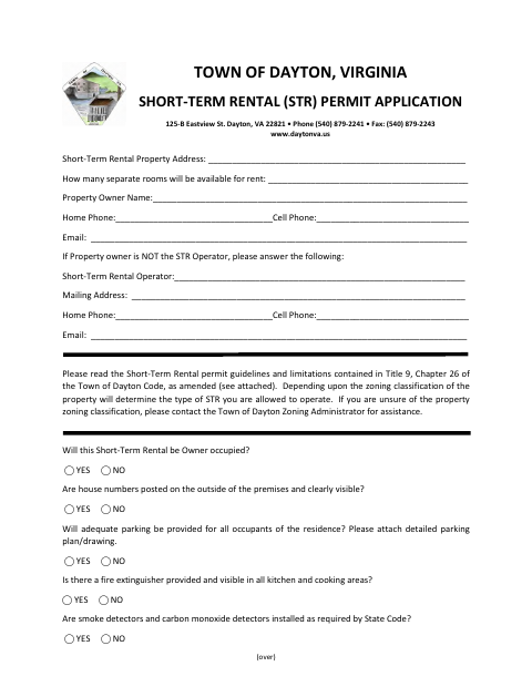 First page of the Short-Term Rental Permit Application