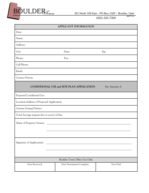 First page of the Conditional Use and Site Plan Application