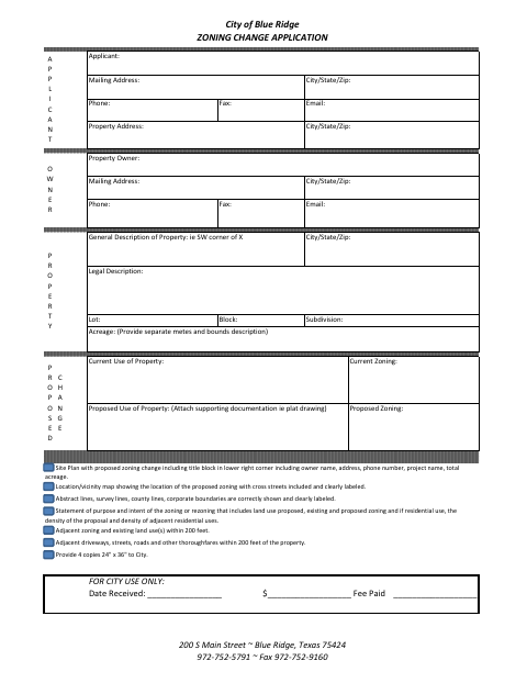 First page of the Zoning Change Application