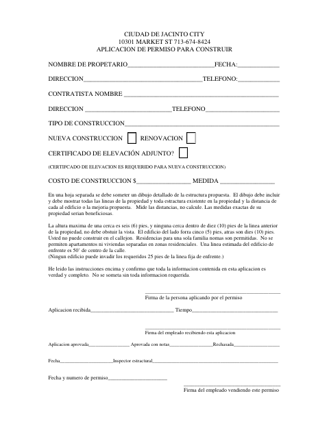 First page of the Building Permit Application