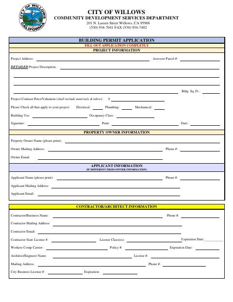 First page of the Building Permit Application