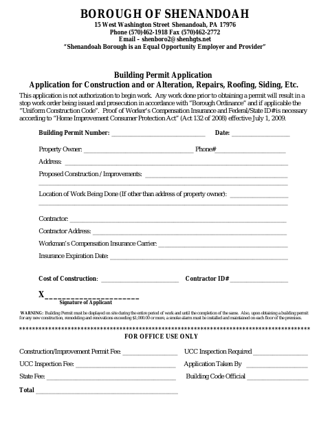 First page of the Building Permit Application
