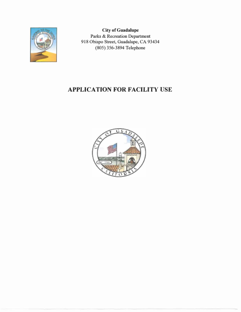 First page of the Application for Facility Use
