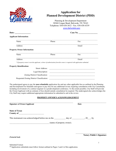 First page of the Planned Development District Application