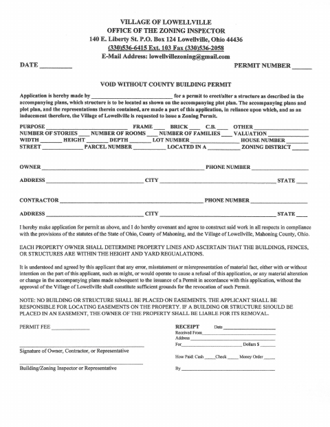 First page of the Zoning Permit Application