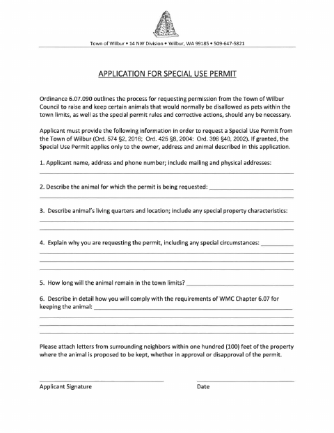First page of the Special Use Permit Application