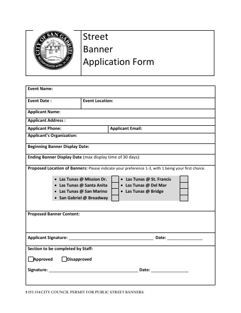 First page of the Street Banner Conditions and Application