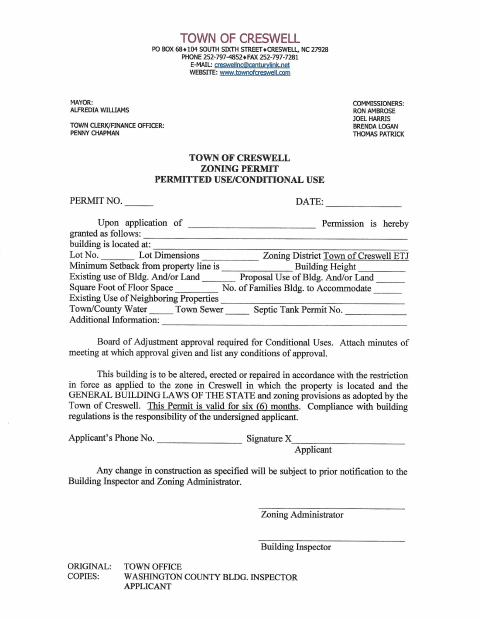 First page of the Zoning Permit Application